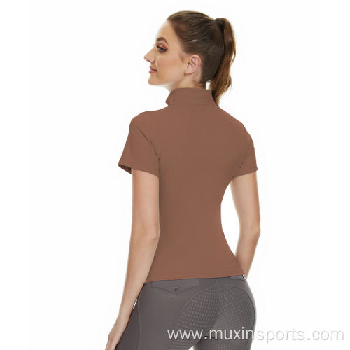 Brown Nylon Soft Standing Collar Riding Tops